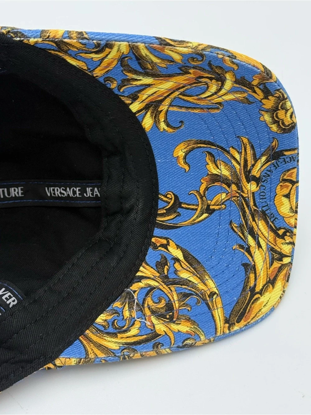 Versace Jeans Couture NWT Blue Gold Regalia Baroque Print Baseball Cap Hat Lux